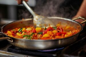 Preparing African fried rice